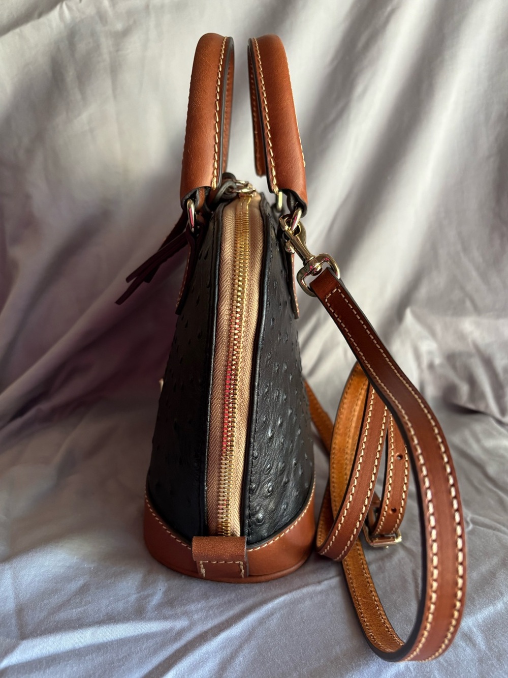 Dooney & Bourke Ostrich Bitsy Bag Satchel-black - Picture 4 of 13